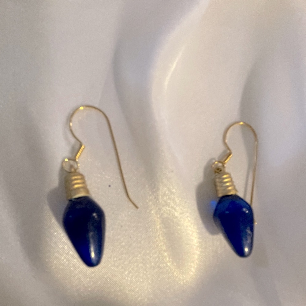Blue Christmas Tree Light Bulb Earrings